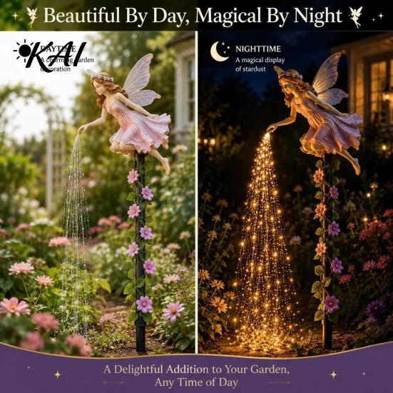 Waterproof Garden Stakes for Patio Fairy Sprinkling Magic Dust Solar Light, Outdoor Front Yard Pathway Decorations Statue with LED Light