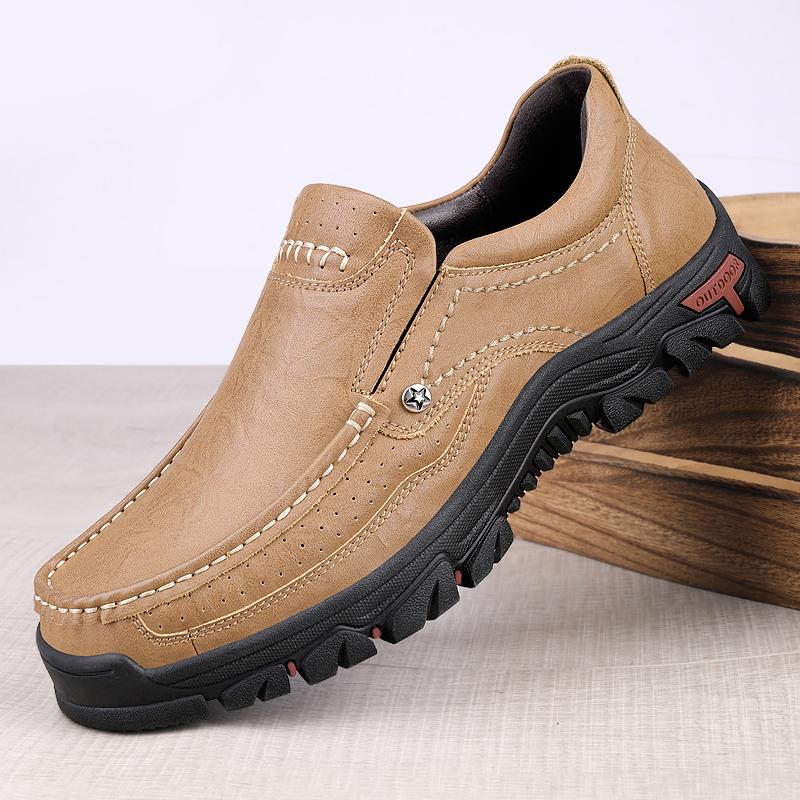 Fashion Retro Style Genuine Leather Men's Business Casual Shoes Soft Sole Anti-Slip Breathable 2025 New Dress Shoes for Daily Commuting