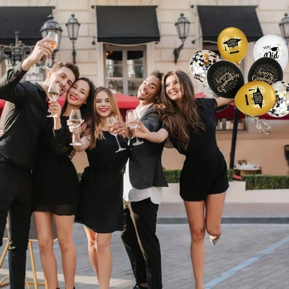 Black Gold Graduation Decorations Cap Printing Latex Balloon Confetti Balloon School Celebration