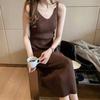 V Neck Sleeveless Elegant Knitted Slip Dress for Women Fashion Sexy Bodycon Casual Long Dresses Solid Color Autumn Spring Bottoming Clothes