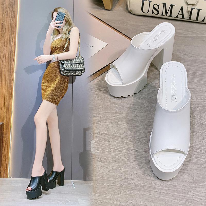 2025 Super High Heel Thick Heel Sandals 14CM Waterproof Table Fish  Slippers Outer Wear Versatile Women's Shoes ZYW-831-20