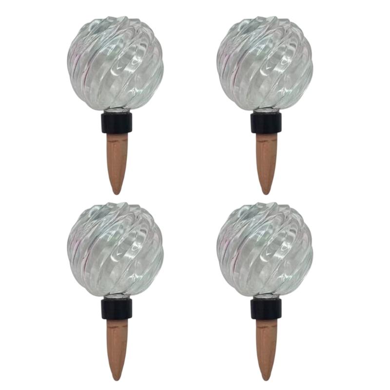 Set of 4 Watering Bulbs for Indoor Pots, Large Capacity Glass Slow Watering Globes with Ribbed Design for Balcony Flowers