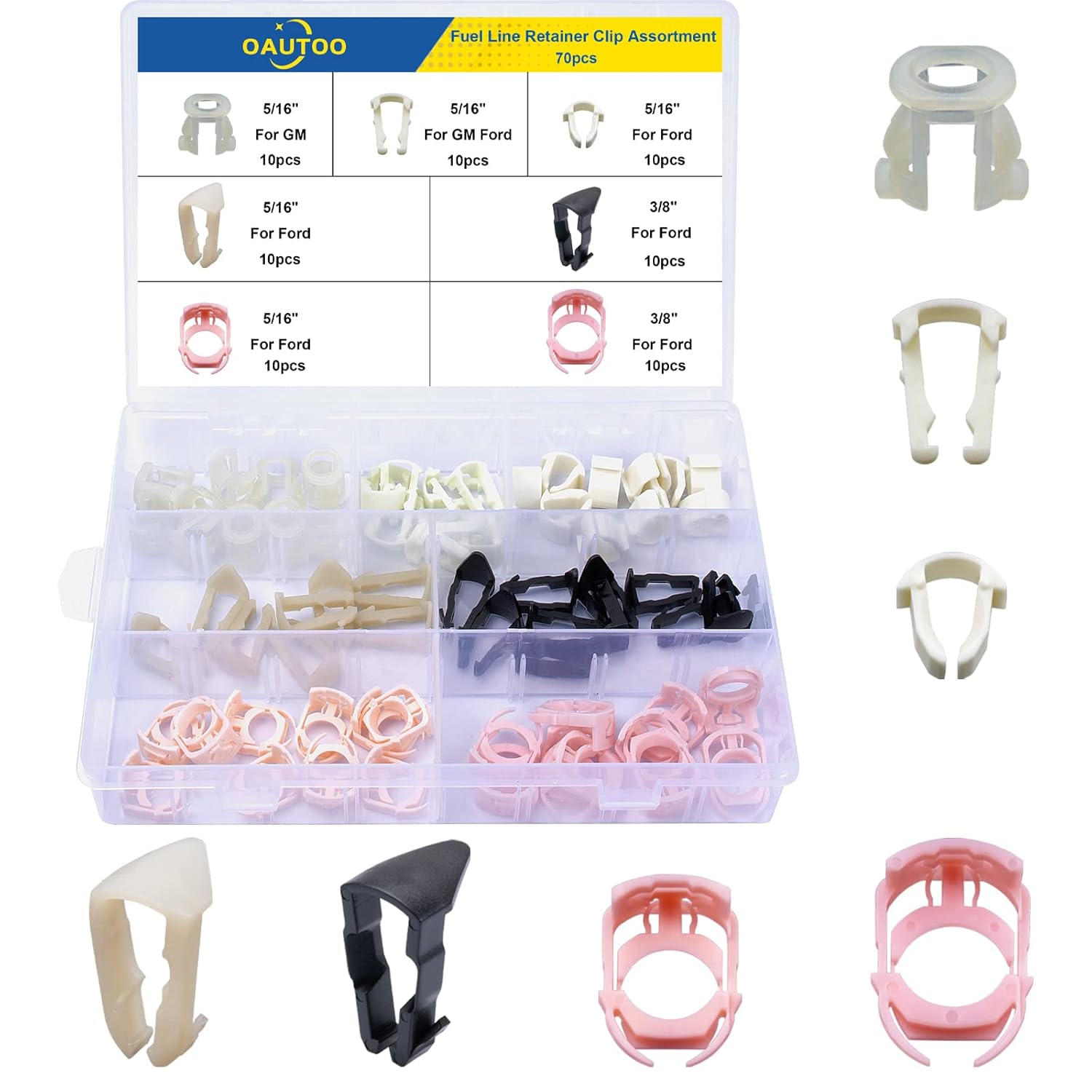 OAUTOO 70Pcs Fuel Line Retainer Clip Assortment For Ford GM