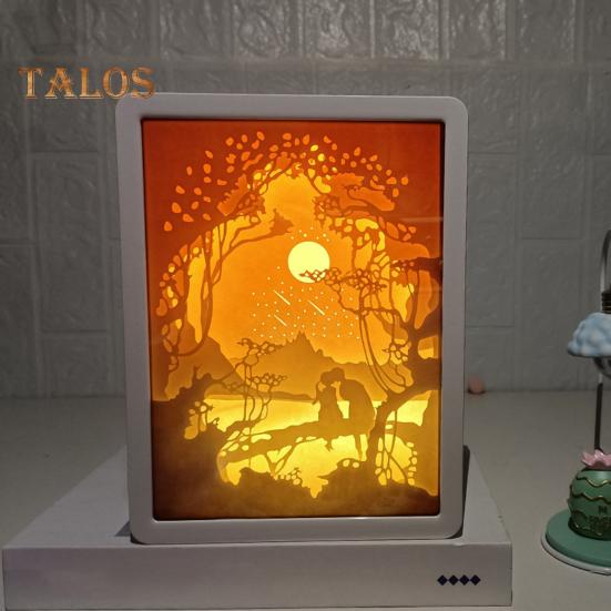 3D Papírové vyřezávání Noční světlo Měkká záře Dobíjecí Kreativní papírové sochy Rám Stolní lampa Dekorativní noční světlo
