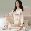 Bear Cartoon Cute Pajamas Women's Spring and Autumn Comfortable Cotton Round Neck Long-sleeved Suit Women's Loungewear Can Be Worn Outside