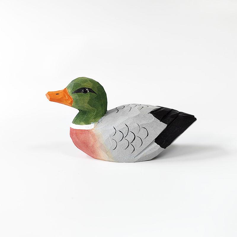 Hand-Carved Wooden Duck Ornament - Small Animal Decor for Creative Home Living Room