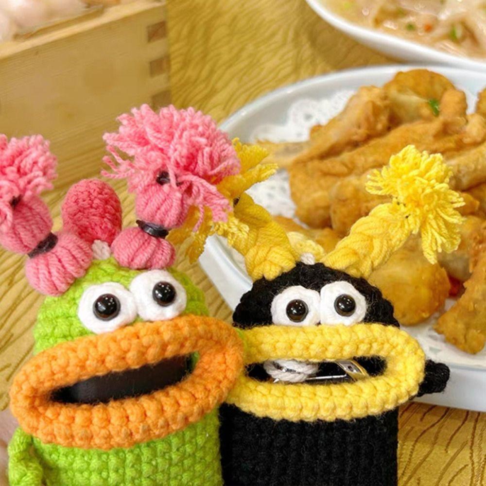 Gift Sausage Mouth Key Bag Knitting Key Case Big Mouth  Key Pendant Hand Woven Wool Key Bag