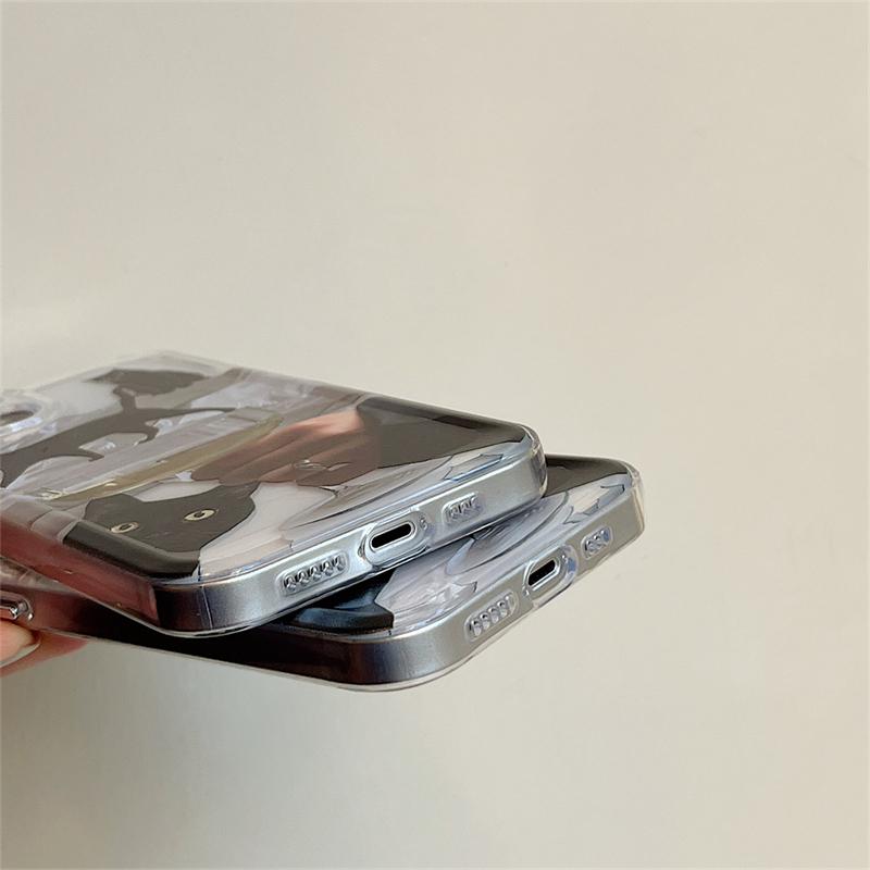 Ins Korea Cute Cartoon 3d Black Cat Transparent Phone Case For Iphone 13 12 11 Pro Xs Max X Xr Clear Shockproof Soft Back Cover