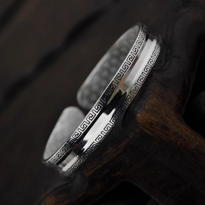 silver 925 Circular texture bracelet for men and women vintage couple style solid opening engraved small flower bangles jewelry