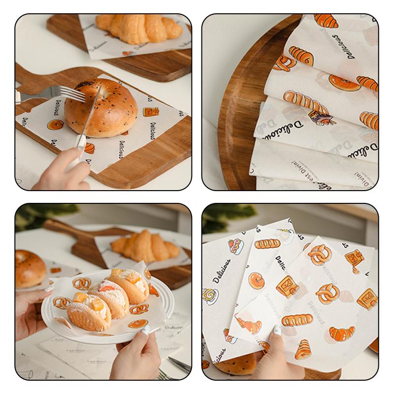 100Pcs Deli Wax Paper Sheets For Food Basket Liner Cake Style Printed Greaseproof Deli Paper For Wrapping Bread Burgers