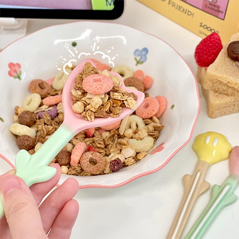 Ceramic Flower Spoon Tulip Shaped Cute Milk Ice Cream Dessert Soup Spoon With Long Handle Kitchen Tableware Accessories