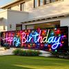 Nuxovilar Happy Birthday Yard Banner - 78.7x17.7 Inch Brick Wall with Colorful String Lights,Happy Birthday Yard Design, Outdoor/Indoor Giant