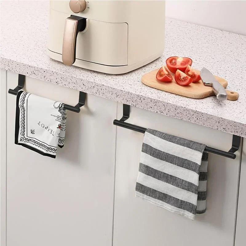 Stainless Steel  Towel Rack Over Door Towel Bar Hanging Holder Kitchen Cabinet Bathroom Towel Rag Rack Home Organizer Hanger