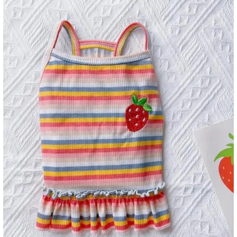 Pet Dog  Ruffle Striped Skirts Vest for Bulldog Cat Sweet Spring Summer Party Slim Dress Puppy Skirt