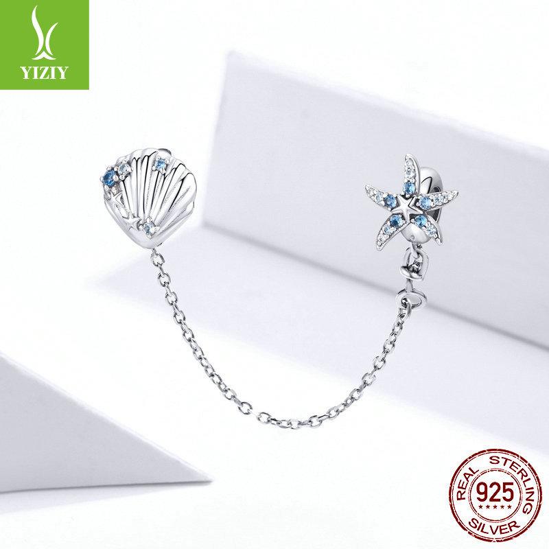 S925 Silver Starfish Silicone Positioning Safety Chain, Summer Vacation Diy Bracelet Beaded Jewelry Accessories
