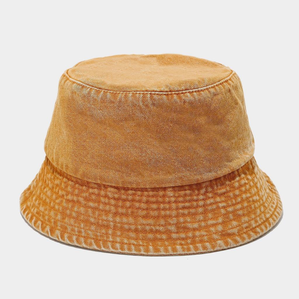 Korean Style Solid Color Vintage Washed Distressed Denim Bucket Hat Custom Logo Sunshade Cap