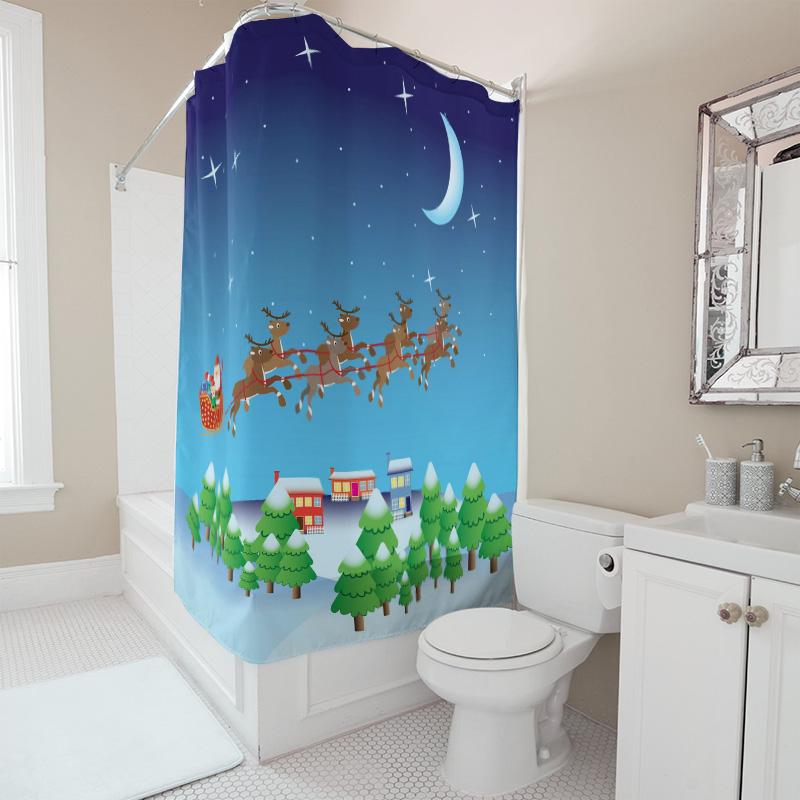 TU Christmas Santa Claus Reindeer Elk Holiday Festive Shower Curtain Waterproof Bathroom Decor Xmas Home Decor Gift Idea