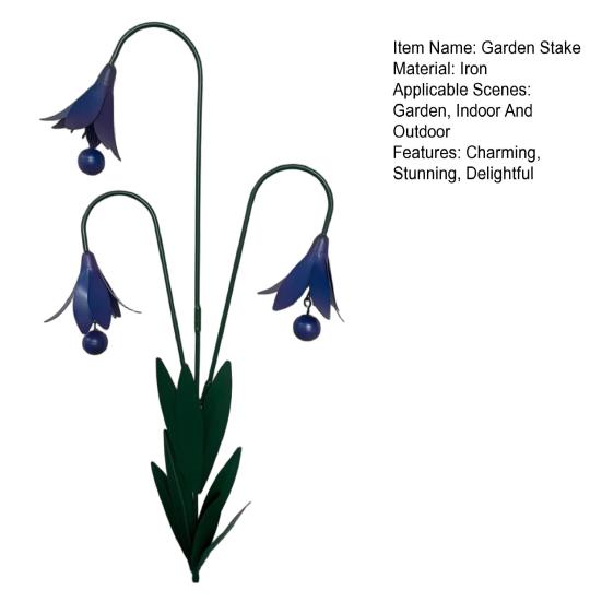 Triple Bluebells Garden Stake with Bells, Handmade Metal Flower Yard Art, Rustic Decorative Outdoor Wind Bell Stakes for Lawn Patio Outdoor Decor