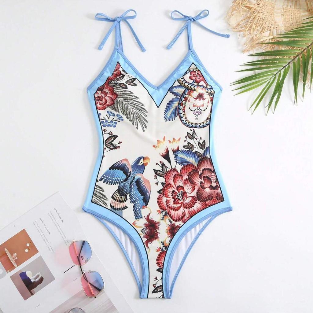 2024 Retro Strappy One-Piece Swimsuit & Long Dress Set for Women - Slimming European & American Style