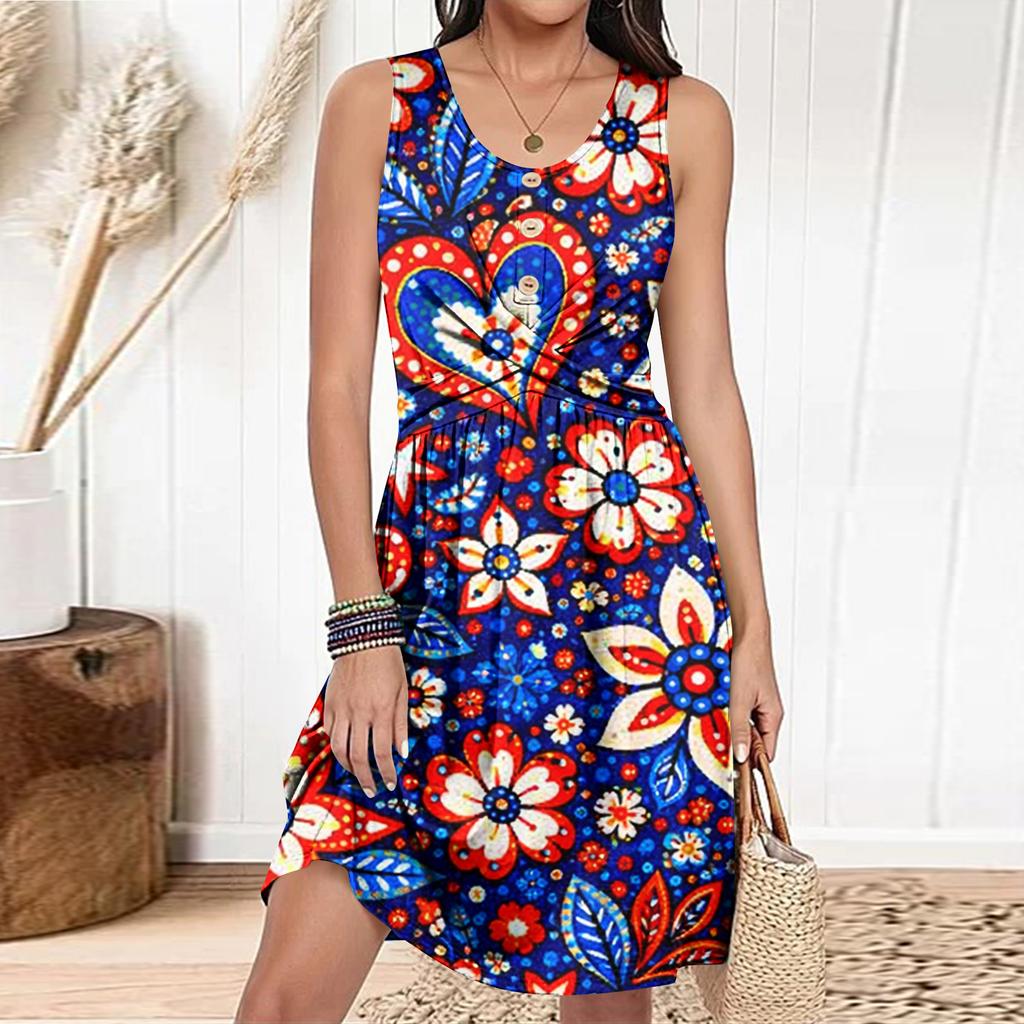 Women's Casual Fashion Dress Round Neck Sleeveless Fitted Dress