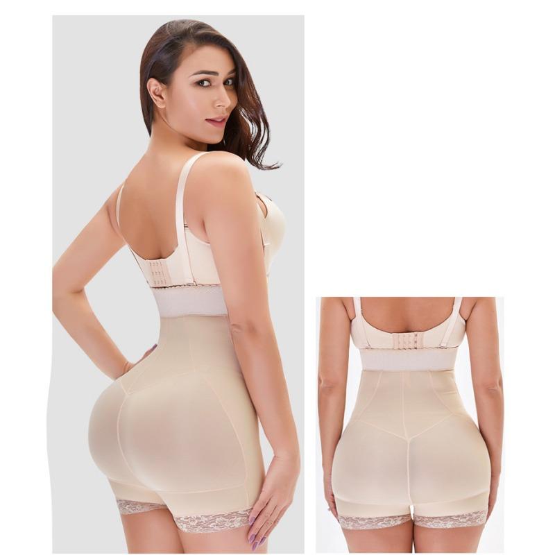 Adjustable Strap Front Zipper Lace Hem Tummy Control Hip Enhancer Shapewear Bodysuit