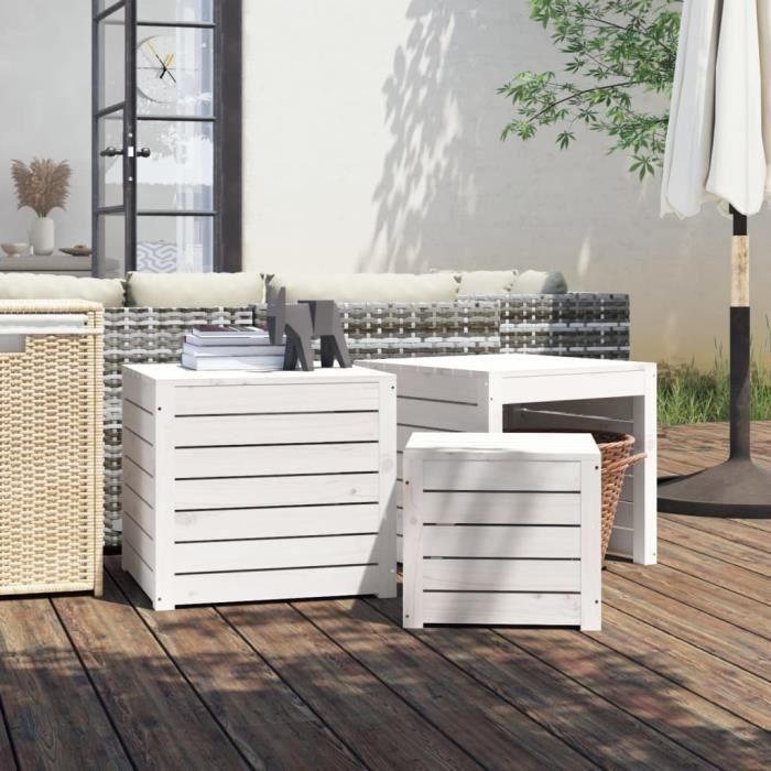 VidaXL Ensemble de boîtes de jardin 3 pcs blanc bois de pin massif 823956