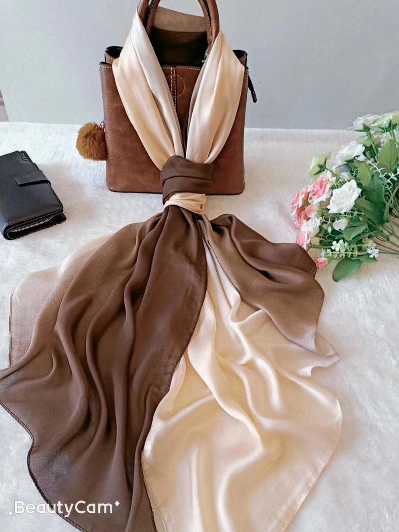 

[BYSIFA] Long Satin Silk Scarf Winter Ladies Gradient Green Scarf Shawl Top Grade Brand Scarves Simple Plain Head Scarf 180*90cm