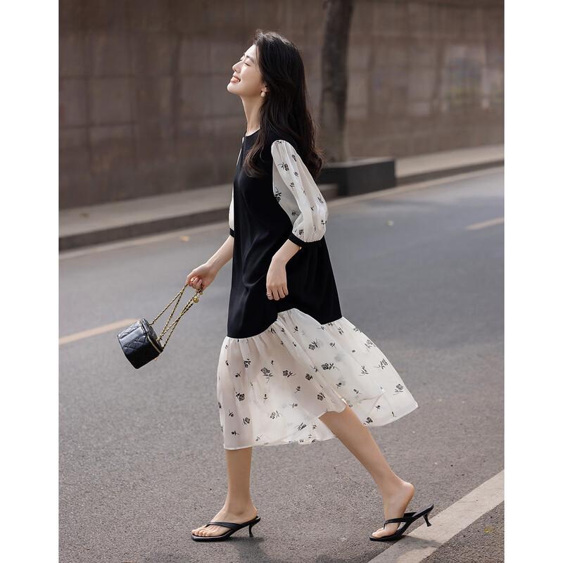 Elegant Ruffled Midi Print Dress