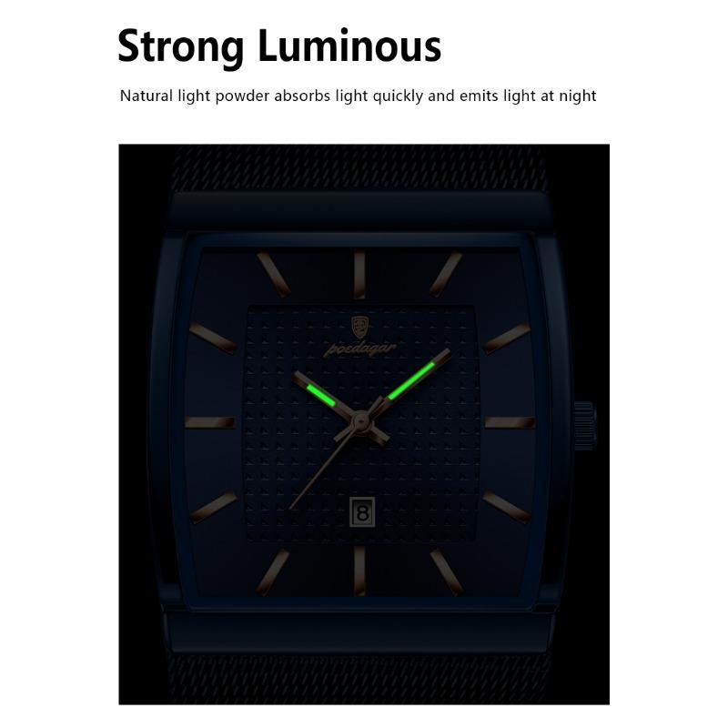 POEDAGAR Luxury Casual Men Clock Stainless Steel Mesh Date Waterproof Luminous Wristwatch Quartz Fashion Watches