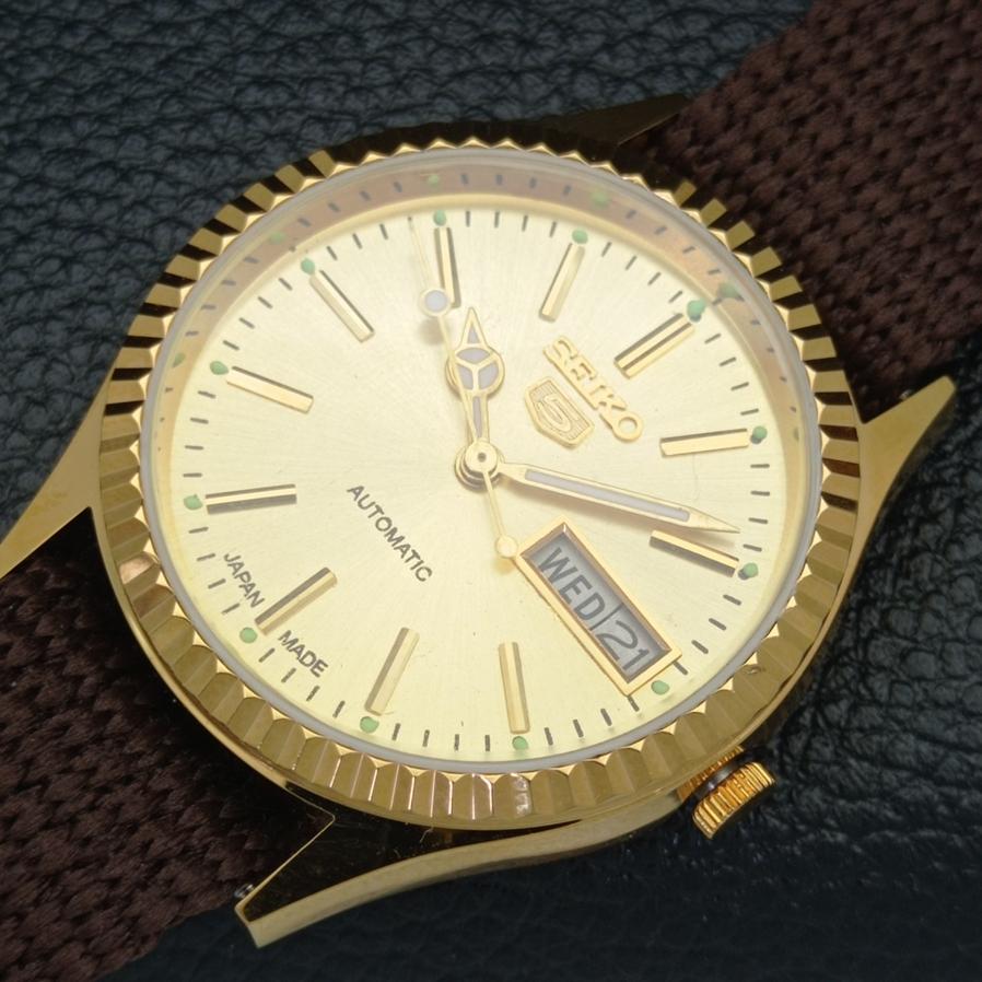 CEAS SEIKO 5 AUTO 6309A BĂRBĂTESC JAPONEZ VINTAGE, RECONDIȚIONAT, CU CADRAN AURIT, A425917-2