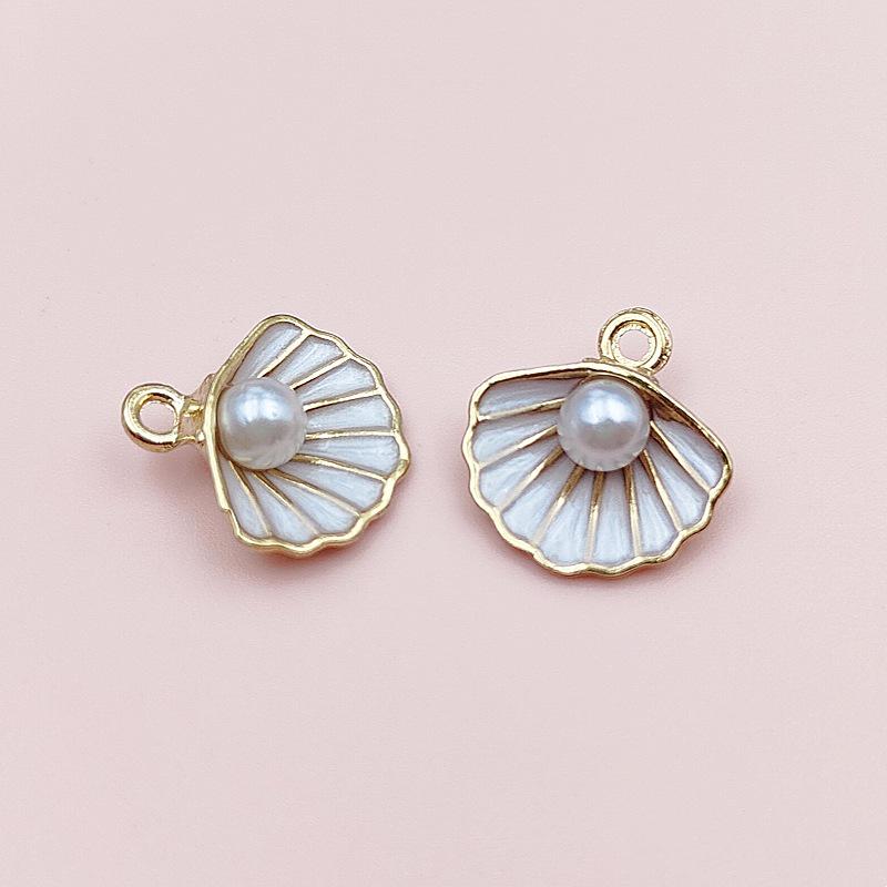 Alloy Color Oil Drop Scallop Pearl Pendant Charm for DIY Necklace and Bracelet Jewelry