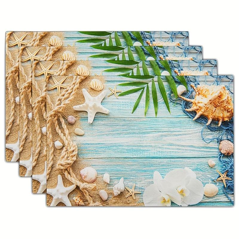 4pcs Placemats Summer Theme Floral Pattern Table Pad Set Colorful Printed Wooden Planks Table Mat for Indoor Dining Table Decor