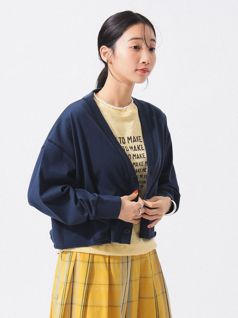 Beams Boy Women's L/S Tee Cut-Off V-Neck Cardigan, Navy, One Size, 13140499101