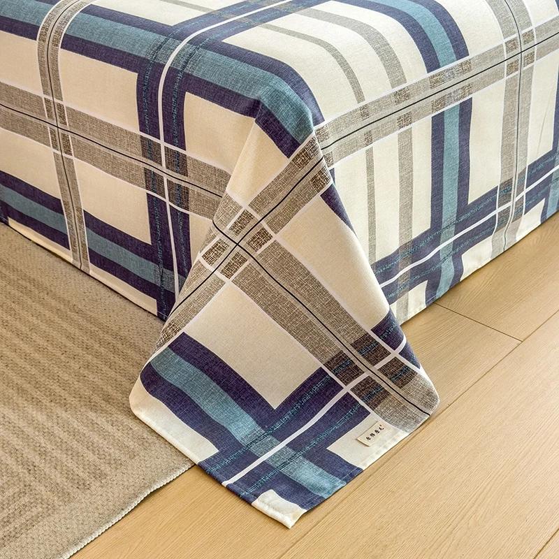 Geometric Plaid Pattern Bed Sheet Set Simple Grid Flat Sheet 100% Cotton Bedding Breathable Durable Sheets with 2 Pillowcases