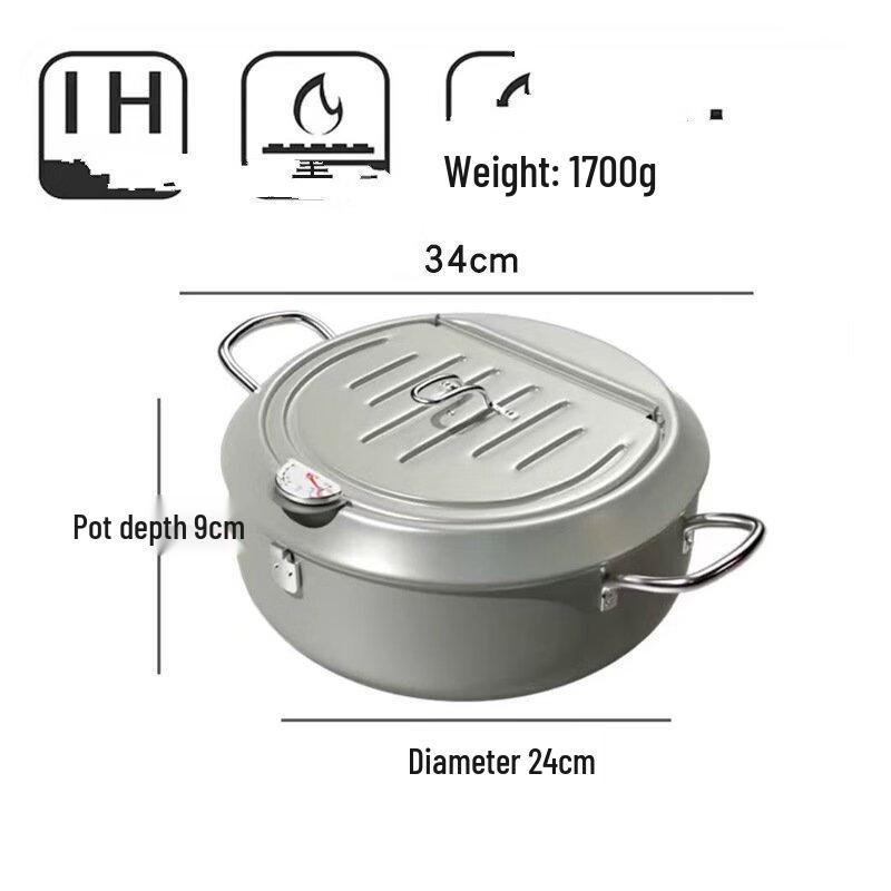 ZISIZ 24cm Iron Home Deep Fryer with Thermometer