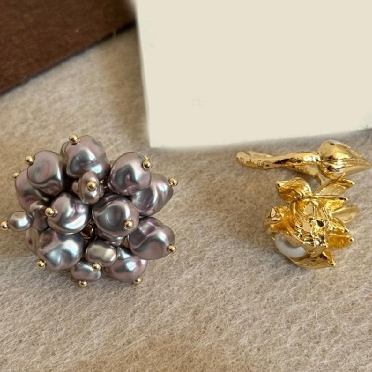 Stackable Pyrotechnics Effect Ring Featuring Imitation Pearls Adjustable Opening Vintage Look Finger Rings For Fashion