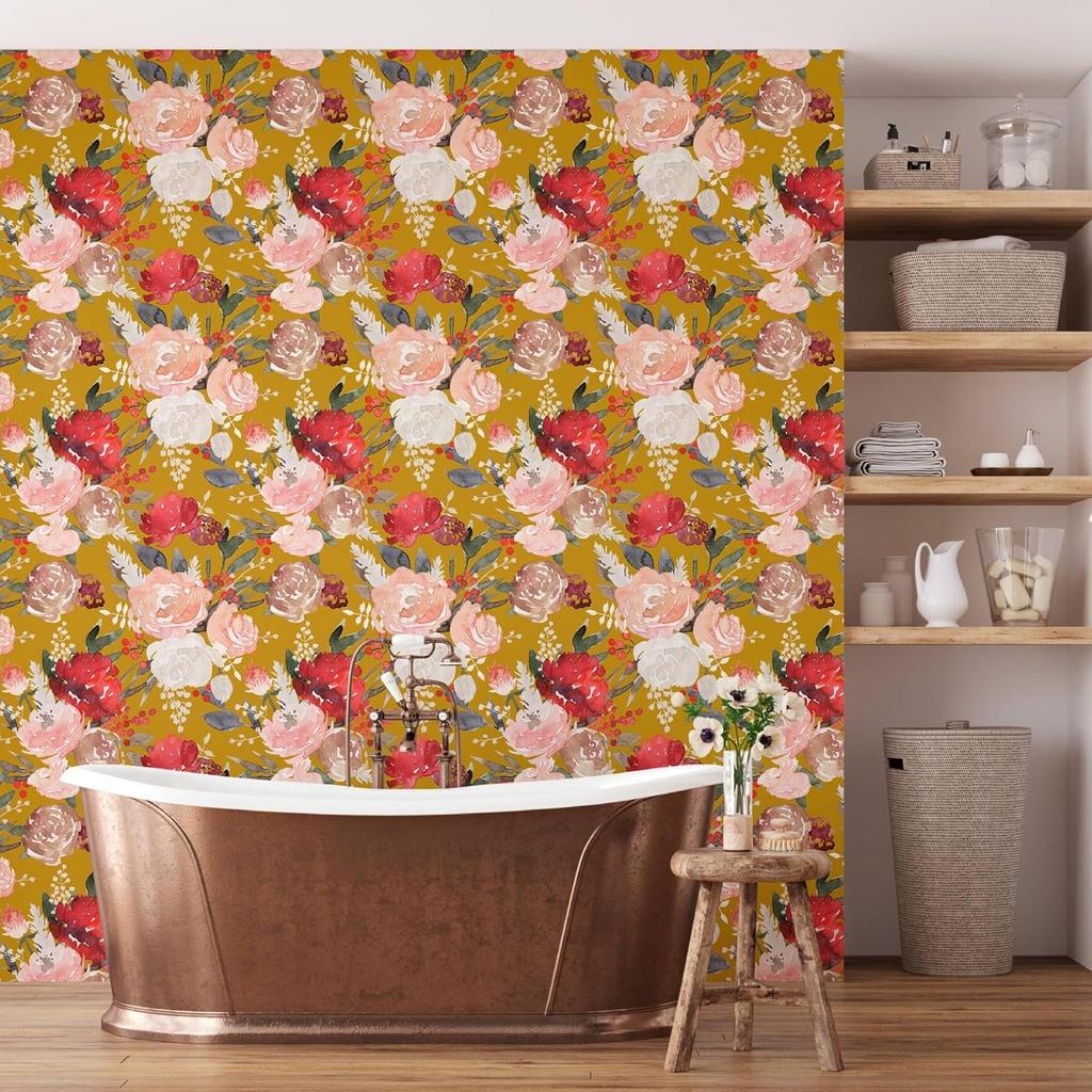 Vintage Peony Peel and Stick Wallpaper Yellow/Pink/White Floral Self Adhesive Wallpaper for Bedroom Home Wall Decorations