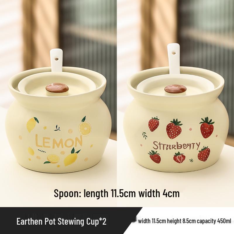 Ceramic Earthen Pot with Lid for Stews & Double Boiled Dishes - Single-Serve Steamed Egg Cup Included