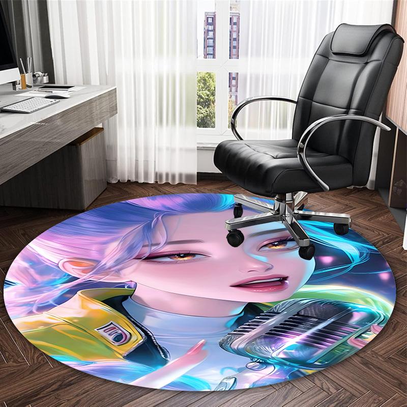 1pc KPop Demon Hunters RUMI5 Print Round Carpet Chair Round Carpet Suitable for Bedroom Living Room Home Decorative Carpet
