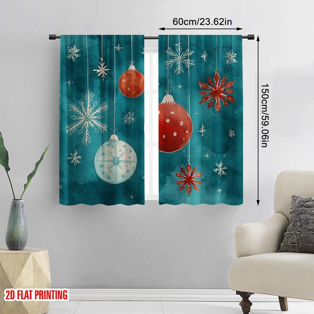 2pcs,2D plane printing Curtain Popular Snowman and Christmas Gifts Versatile Polyester Fabric (without rod) Holiday Use for