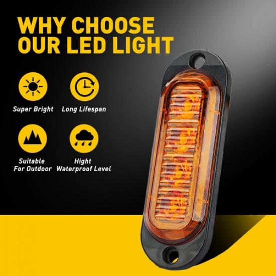 4PCs 4LED Amber Oval Side Marker Lights Clearance Indicator Lamps Universal