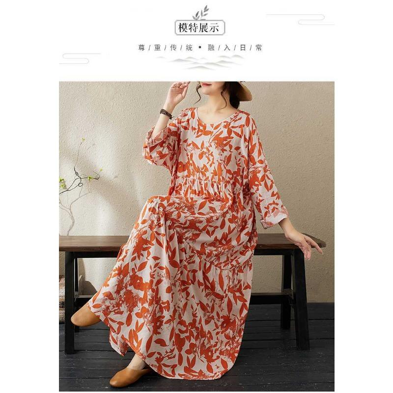 2025 New Thin Round Neck Long Sleeve Loose Slim Large Swing A-line Dresses