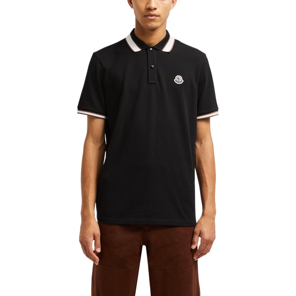 Moncler Logo Striped Trim Short Sleeve Polo Shirt Men Polo Shirts Black J20918A0001889A16999