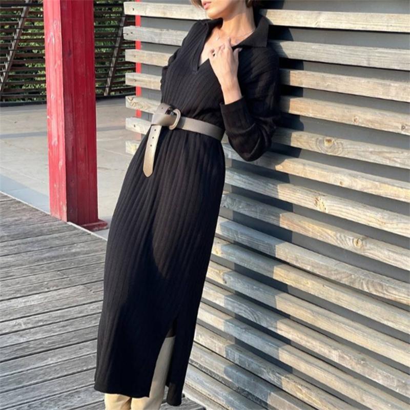 New Pattern Women Autumn Winter Sexy V Neck Long Sleeve Knitted Sweater Dress Long Sleeve Straight Cozy Pullover Slim Dresses