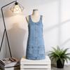 Denim Dress For Women Summer Sleeveless A Line Casual Cotton Polyester Fabric