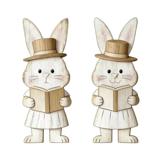 2 st påskhare dekoration bondgårdsstil rustik par kanin bordskylt hem kontor vår påskhelg fest bords mittpunkt prydnad