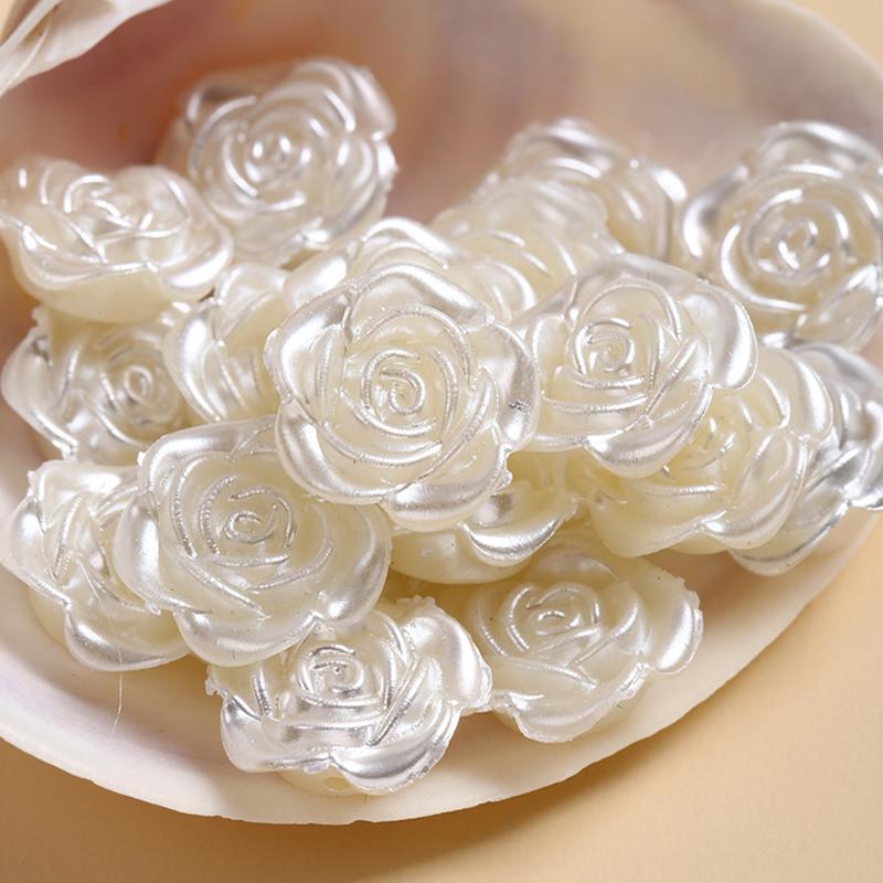 20PCS Pastic 3D Rose Shape Button White Imitation pearl Rose Beads Elegant Retro DIY Sewing Accessories Dress Jewelry Making ZYF