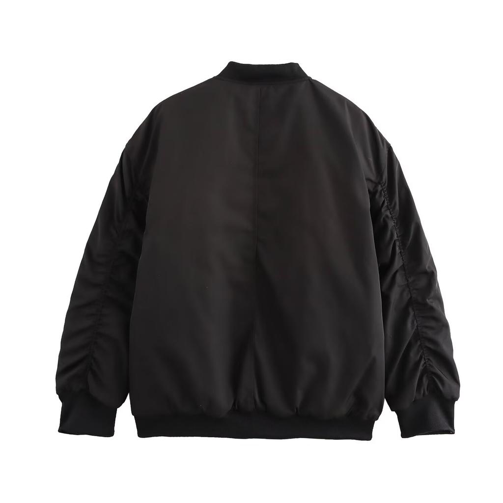 European and American style, new women's clothing, fashionable wrinkled loose zipper baseball jersey cotton jacket