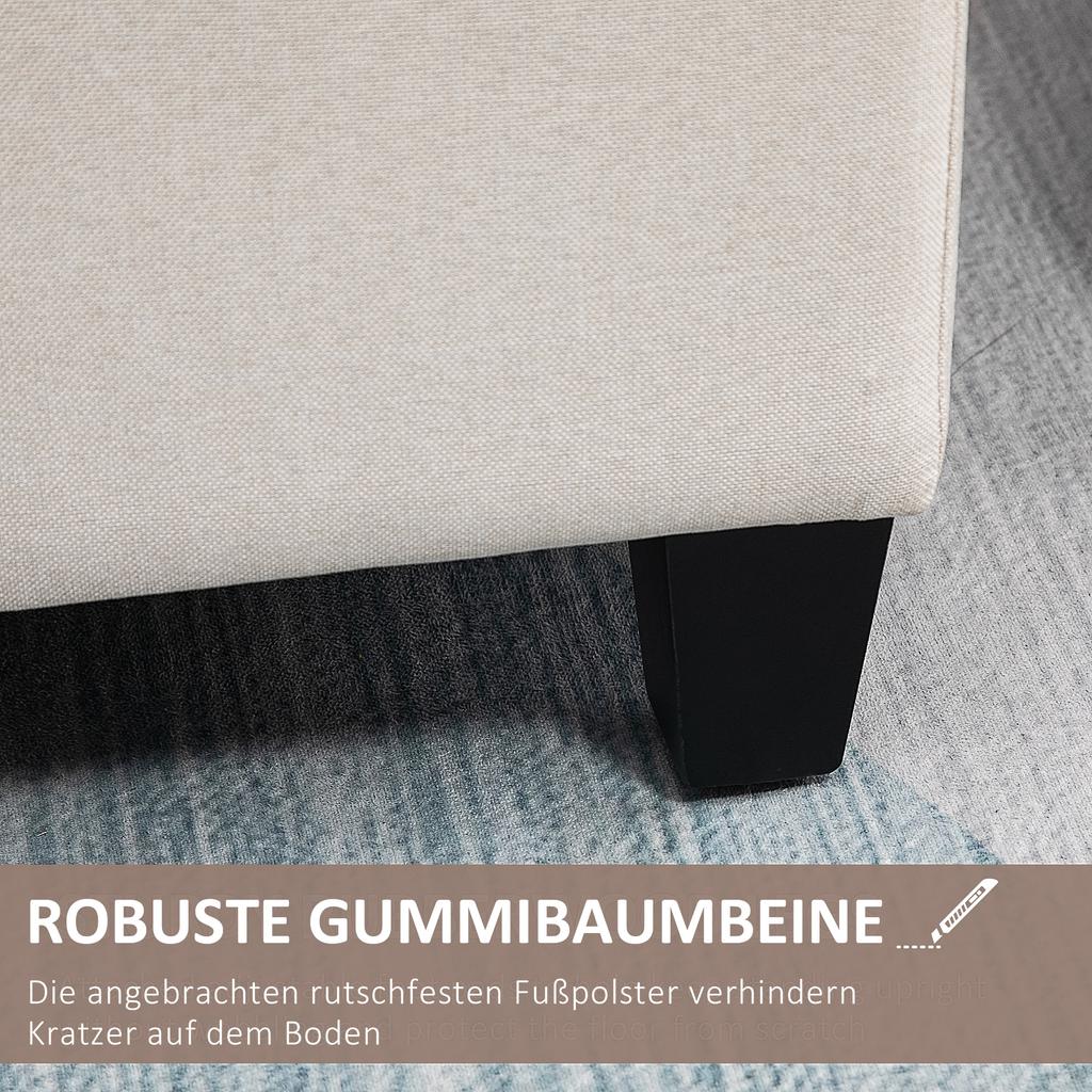 Panca con Spazio Contenitore, Panca Imbottita con Aspetto Lino, Pouf Contenitore con Gambe in Legno