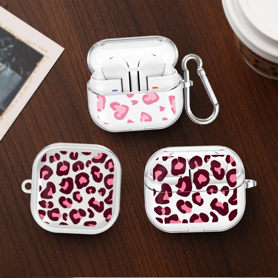 Case For Samsung Galaxy Buds 4Pro 3 FE 2Pro 4 Pro 3Pro 2 Live Clear Earphone Cases Cover With Hook Pink Leopard Print